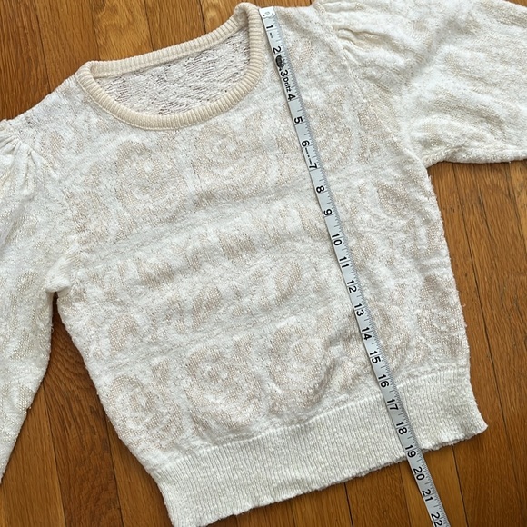 80s Vintage Cream & White Rose Pattern Puff Shoulder Pullover Sweater XS Sm - Picture 7 of 13